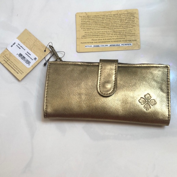 Patricia Nash Nazari Distressed Metallic Bifold Leather Wallet Antique Gold NWT - Picture 3 of 16